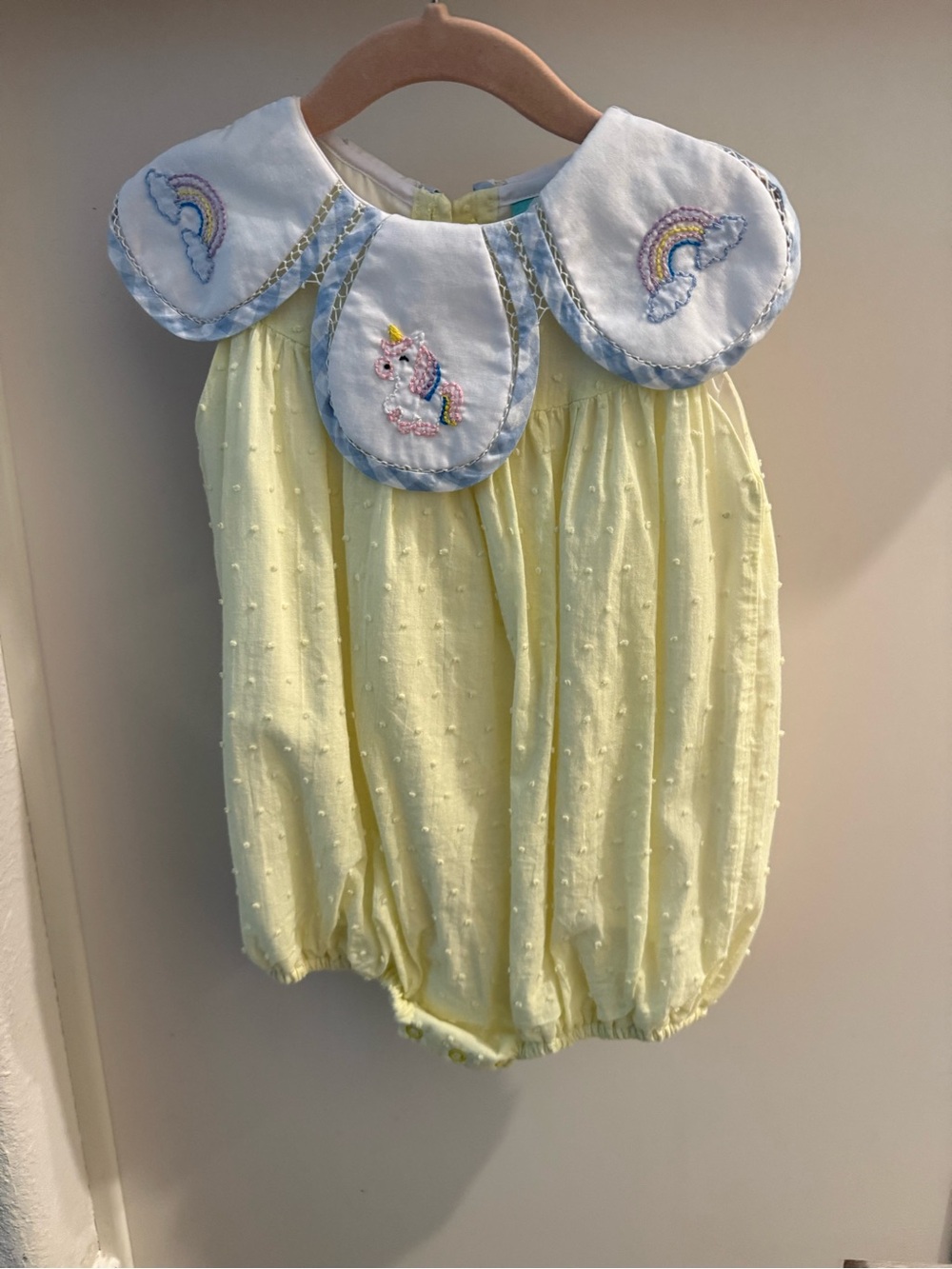 TSF x Shelby Back Yellow Swiss Dot Shadow Embroidered Unicorn Bubble